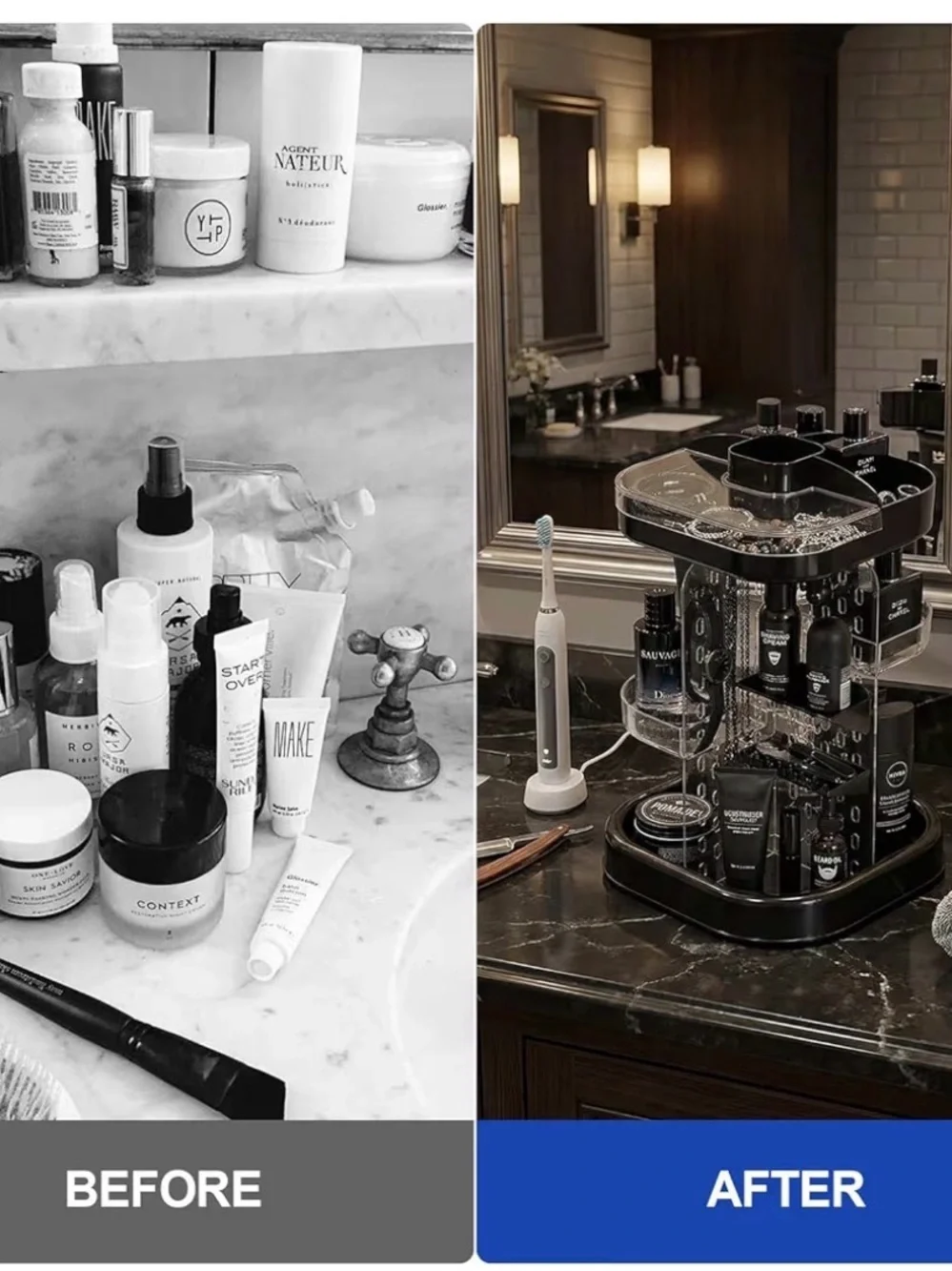 Rotating Cosmetic Organizer - Black & Clear Makeup Storage 081
